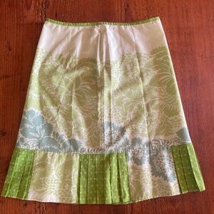 Marimekko Skirt with Pleated Ruffle Size 6 Green, Blue, White 100% Cotton